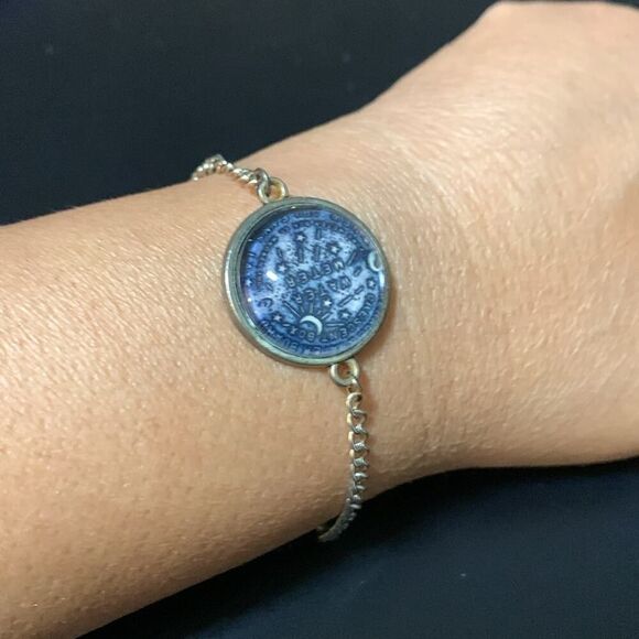 Vintage Lousiana Water Meter Chain Bracelet NOLA Crescent Box Silver Blue 8-10"L - Picture 12 of 12